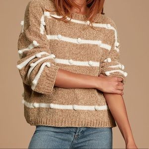LULU’S Cozy Times Chenille Pom-Pom Sweater Striped Pullover Small